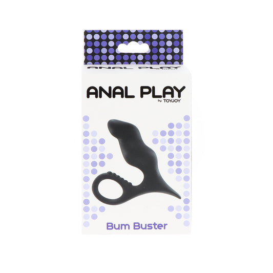 ToyJoy Anal Play Bum Buster Prostate Massager 4.5" Black - Silicone Retrieval Loop P-Spot Perineum