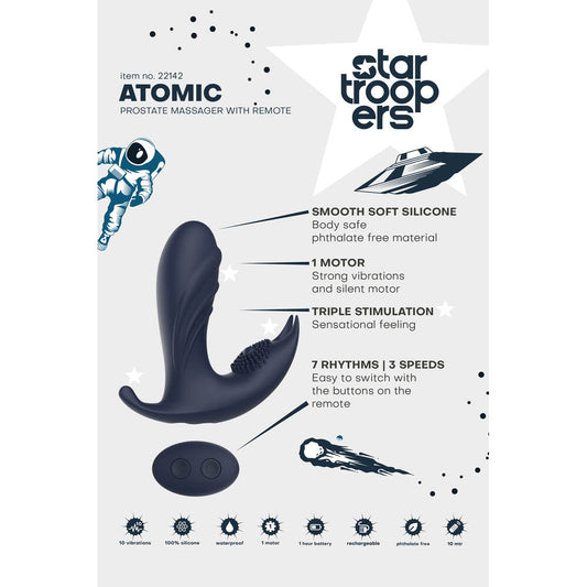 Startroopers Atomic Prostate Massager 4.9" Blue - 10 Vibrations Wireless Remote IPX6 USB