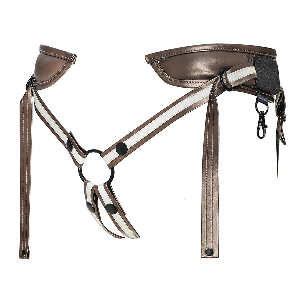 Strap On Me Leatherette Desirous Harness One Size Gold - Adjustable Padded Pegging Compatible