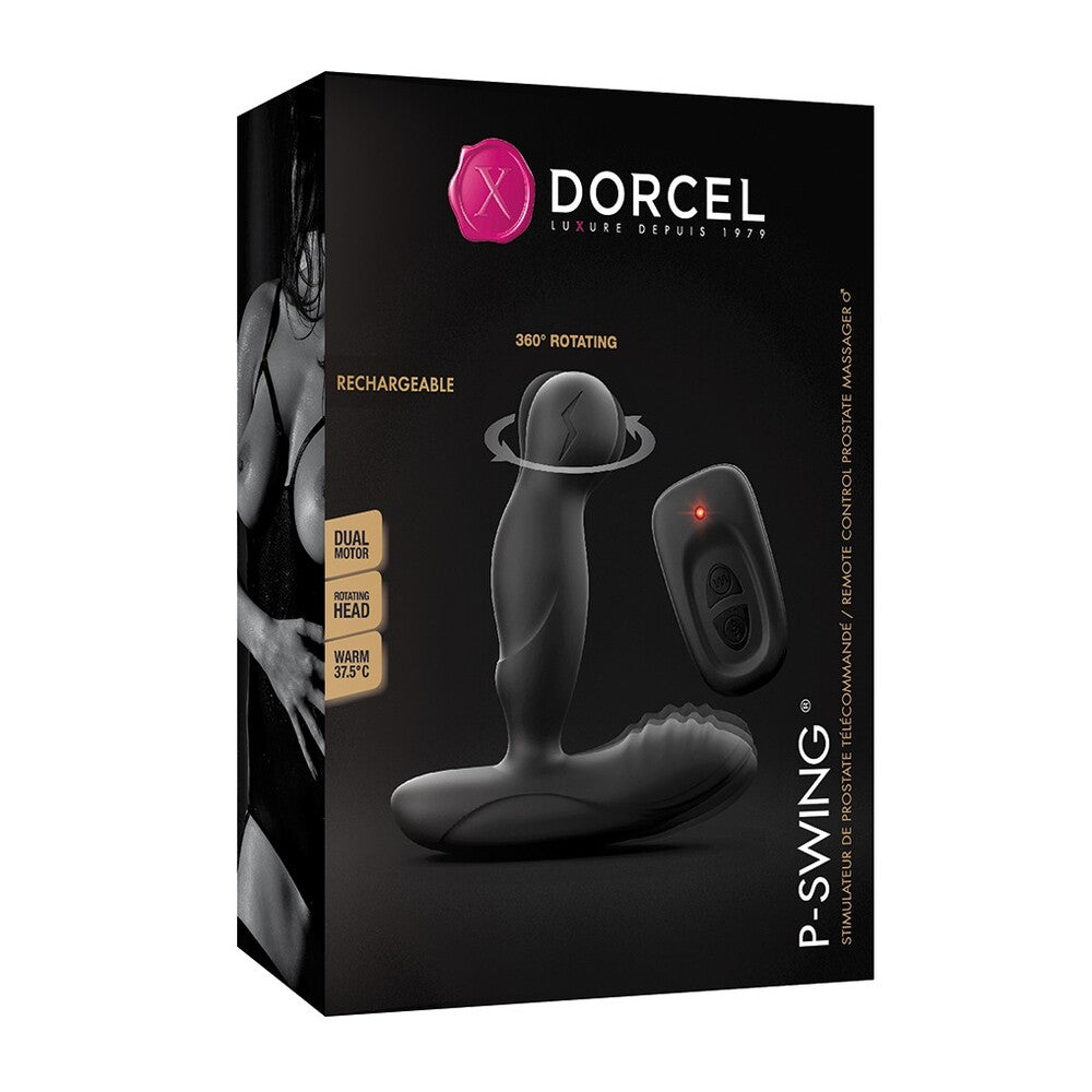 Dorcel P Swing Remote Control Prostate Massager 3.54" Black - 360° Rotation 16 Vibrations USB