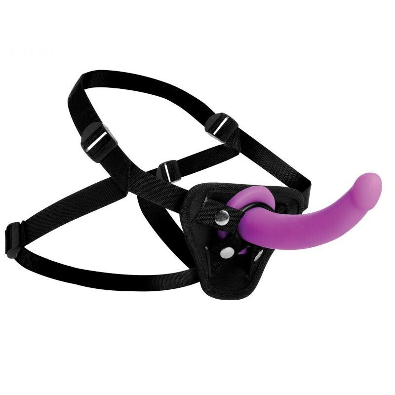 Navigator U Strap On GSpot Dildo and Harness 7" Purple - Curved Silicone Suction Cup Phthalate-Free