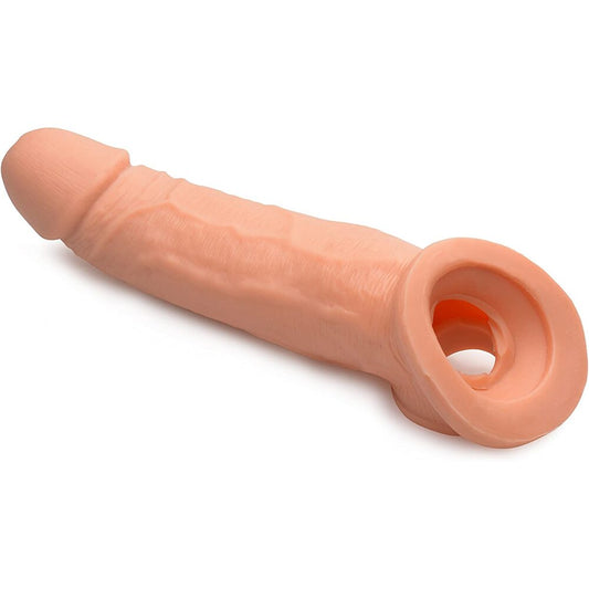 Ultra Real 2 Inch Solid Tip Penis Extension 8.5" Flesh - Lifelike Scrotum Strap
