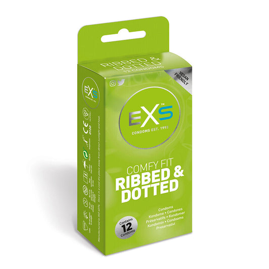 EXS Comfy Fit Ribbed and Dotted Condoms 12 Pack - Textured Comfort Devotion
