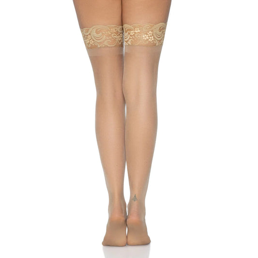 Nude Sheer Thigh Highs with Silicone Stay-Up Tops UK 8-14 - Natural Hold