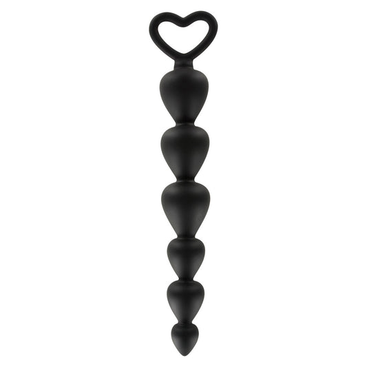 ToyJoy Anal Play Bottom Beads Black 7" - 6 Flexible Beads Heart Retrieval Loop Silicone