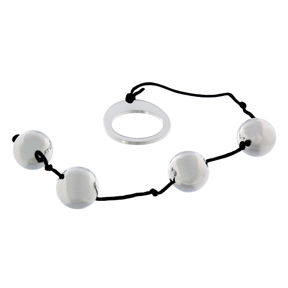 Heavy Metal Anal Beads 12" Silver - 4 Stainless Steel Balls Loop Handle