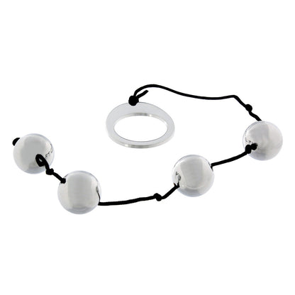 Heavy Metal Anal Beads 12" Silver - 4 Stainless Steel Balls Loop Handle