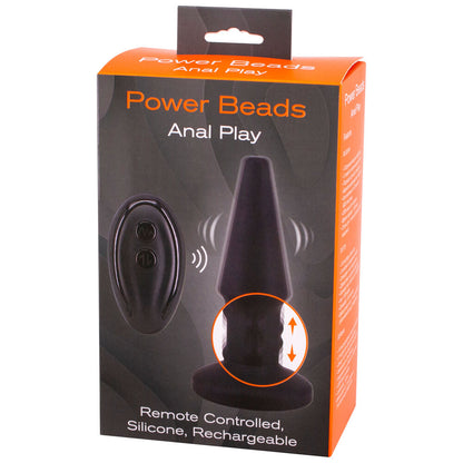Power Beads Anal Play Rimming And Vibrating Butt Plug Black 5.5" - 10 Vibration 3 Rimming Remote USB