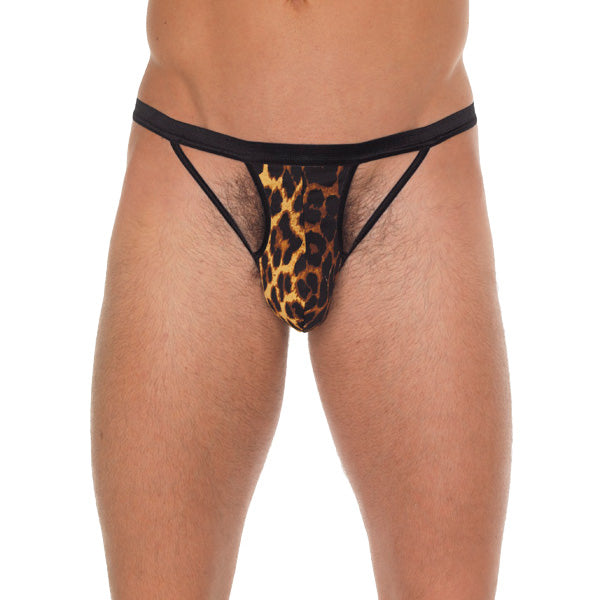 Rimba Black Strap G-String with Animal Print Pouch - Wild Primal Men's Underwear
