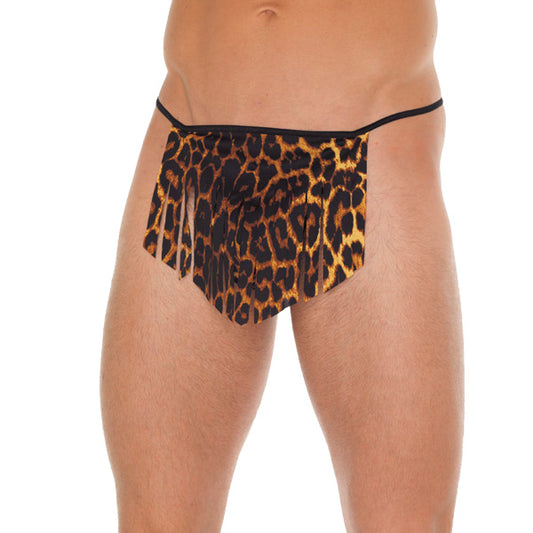 Rimba Black G-String with Leopard Loincloth - Primal Warrior Men's Underwear