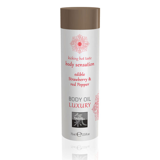 Edible Massage Oil Strawberry & Red Pepper 75ml - Shiatsu Luxury Devotion