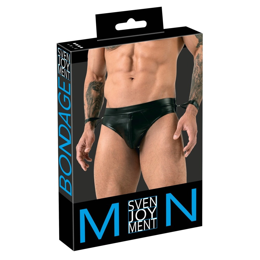 Black Matte Look Open Back Jock Brief with Handcuffs - Bondage Jock