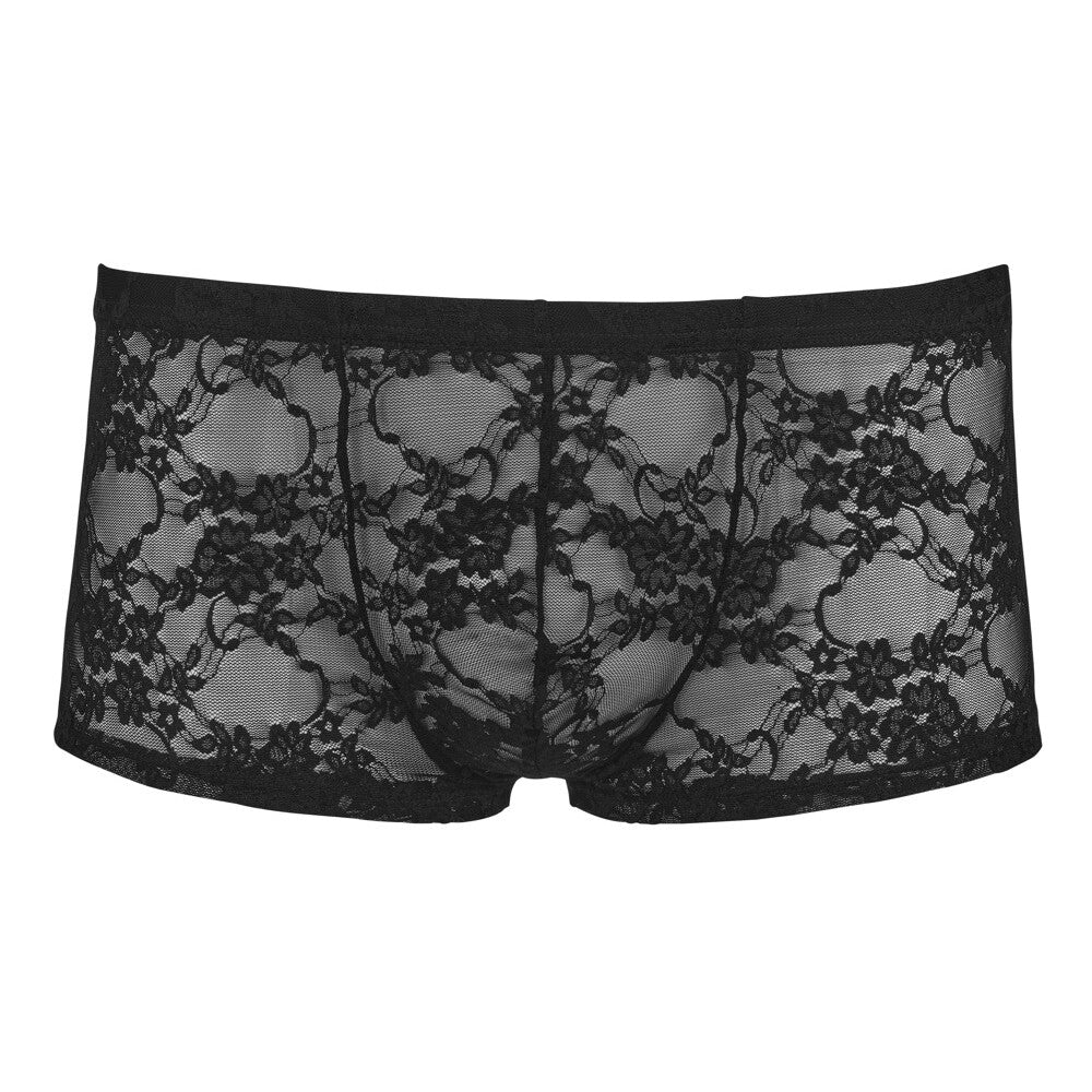 Black Transparent Floral Lace Boxer Briefs - Lace Devotion