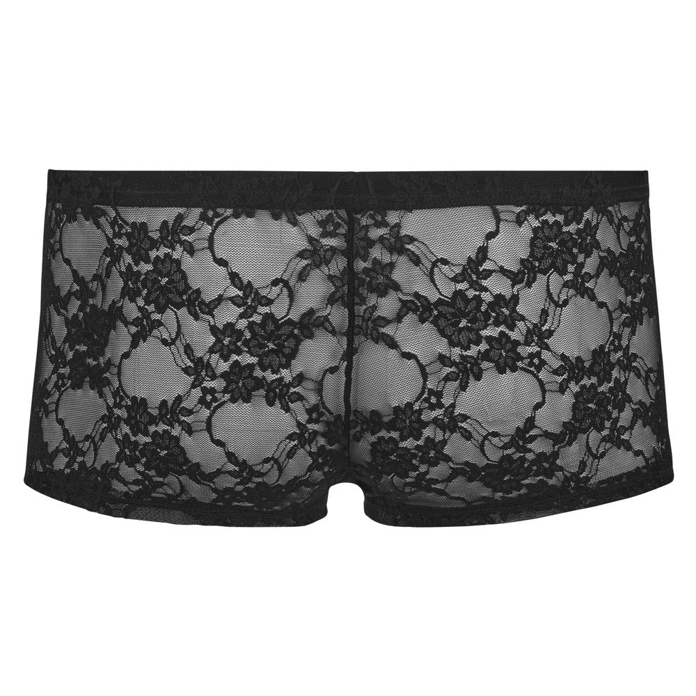 Black Transparent Floral Lace Boxer Briefs - Lace Devotion