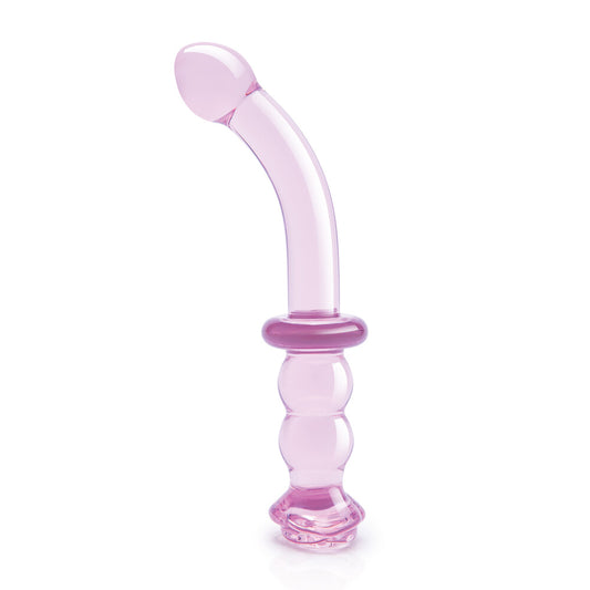 Glaze Glass Rosebud G-Spot Dildo 8" Pink - Curved Beaded Handle Borosilicate