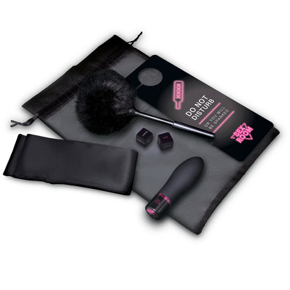 Sex Room Vibe Kit Black - 10 Modes USB Rechargeable Dice Feather Blindfold Tickler Sensory Play