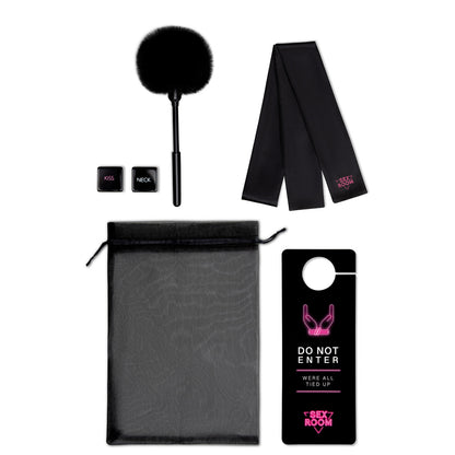 Sex Room Vibe Kit Black - 10 Modes USB Rechargeable Dice Feather Blindfold Tickler Sensory Play