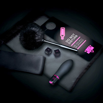 Sex Room Vibe Kit Black - 10 Modes USB Rechargeable Dice Feather Blindfold Tickler Sensory Play