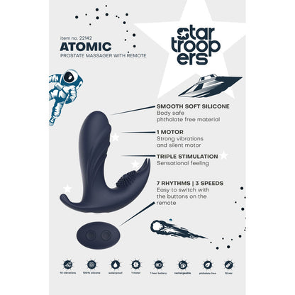 Startroopers Atomic Prostate Massager 4.9" Blue - 10 Vibrations Wireless Remote IPX6 USB