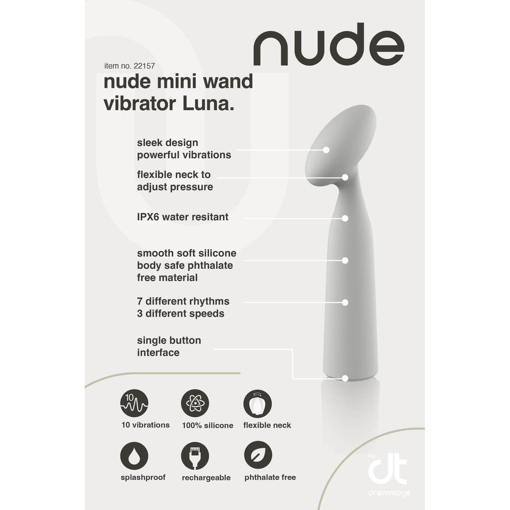 Nude Luna Mini Wand Vibrator 6.3" Green - 10 Vibrations IPX6 Waterproof USB