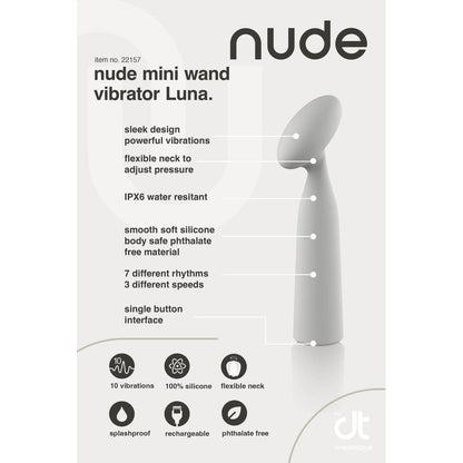 Nude Luna Mini Wand Vibrator 6.3" Green - 10 Vibrations IPX6 Waterproof USB
