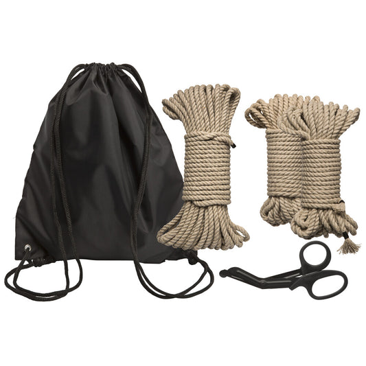 Kink Bind And Tie Initiation 5 Piece Hemp Rope Kit 110' Brown - Shibari EMT Scissors Backpack