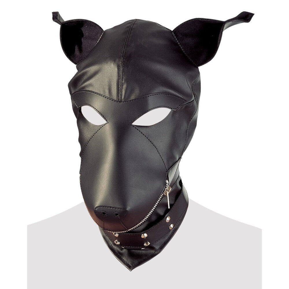 Black Faux Leather Dog Hood - Puppy Play Devotion