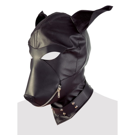 Black Faux Leather Dog Hood - Puppy Play Devotion