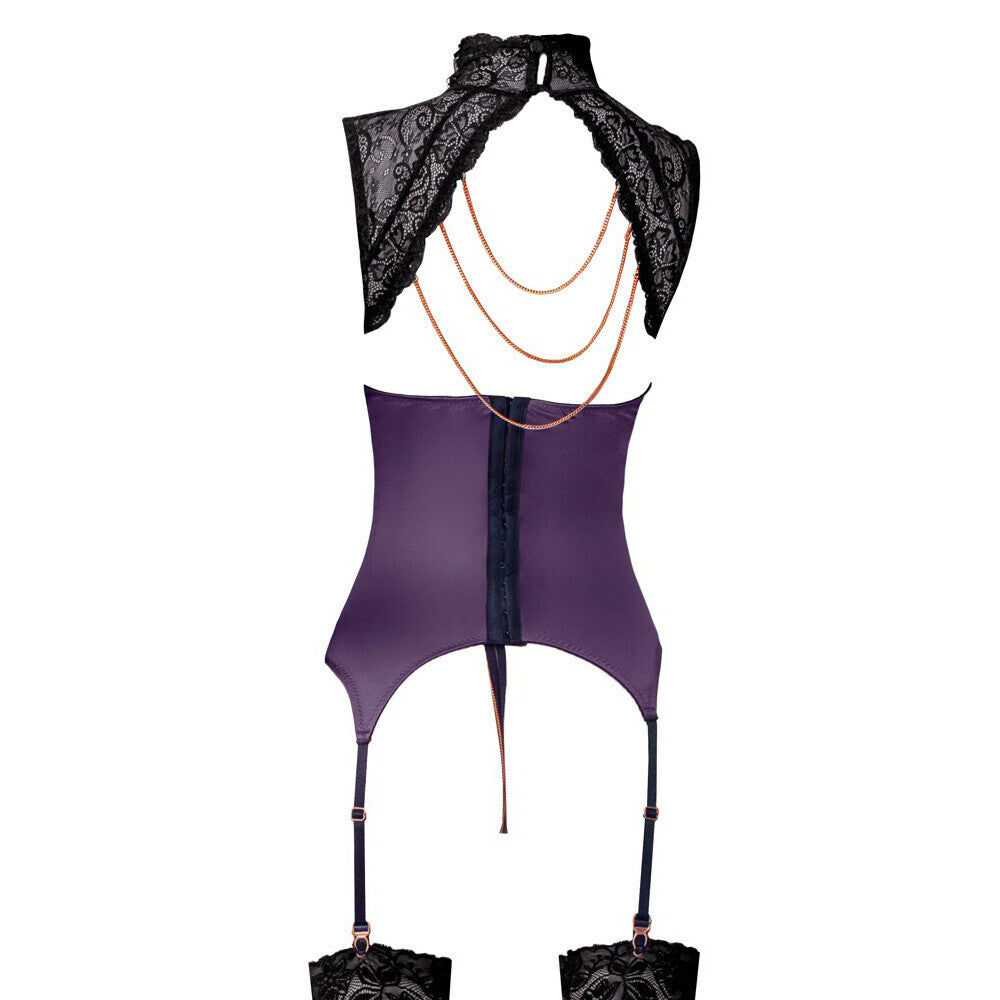 Purple Basque and Crotchless Set with Rose-Gold Chains - Royal Devotion