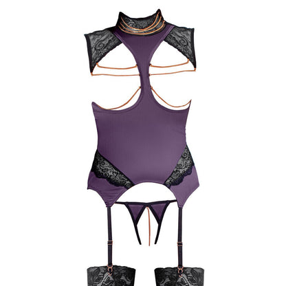 Purple Basque and Crotchless Set with Rose-Gold Chains - Royal Devotion
