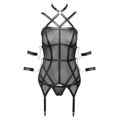 Black Power net Bondage Basque with 4 Restraints and String - Sacred Restraint