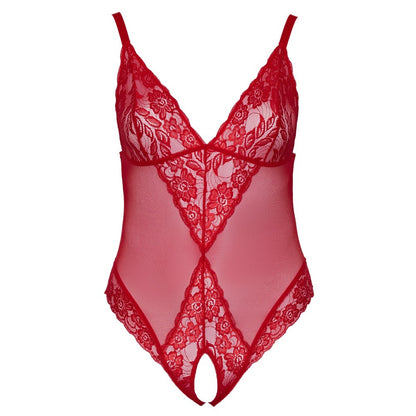 Red Power net Crotchless Body with Lace - Curvy Crimson