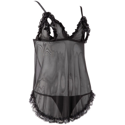 Black Open Cup Babydoll with Ruffled Lace and String - Midnight Seduction
