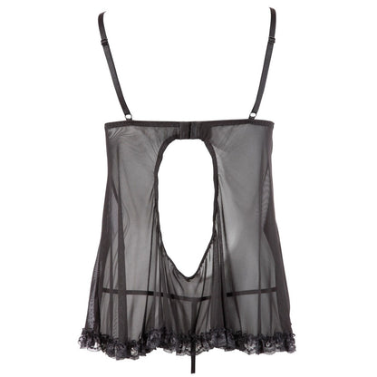 Black Open Cup Babydoll with Ruffled Lace and String - Midnight Seduction