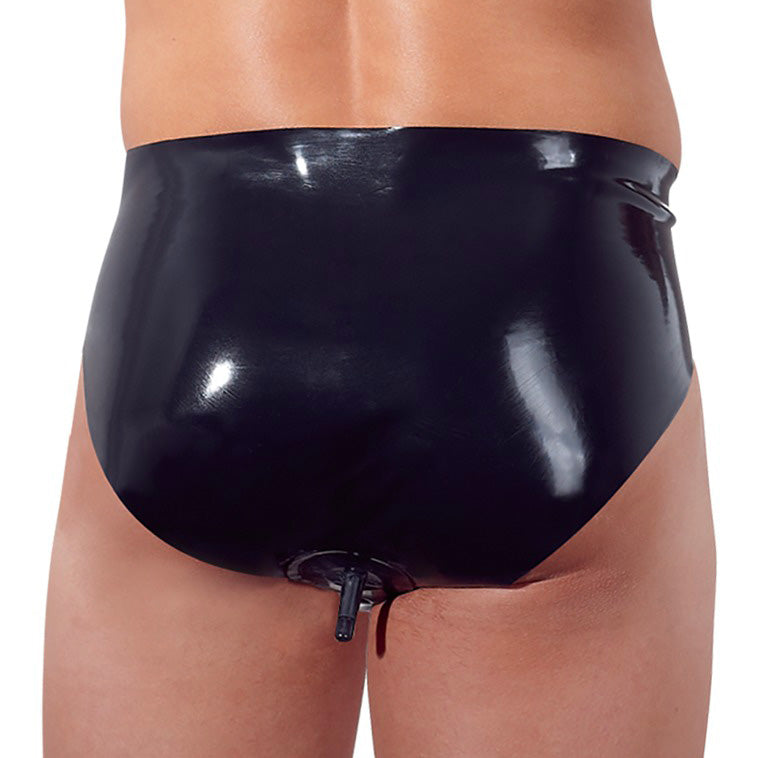 Latex Briefs with Inflatable Anal Plug 4.75" Black - Pump Ball Control