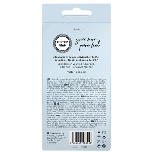 Mister Size 49mm Your Size Pure Feel Condoms 10 Pack - Snug Fit Devotion