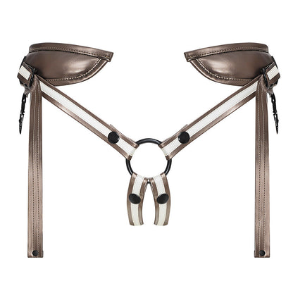 Strap On Me Leatherette Desirous Harness One Size Gold - Adjustable Padded Pegging Compatible