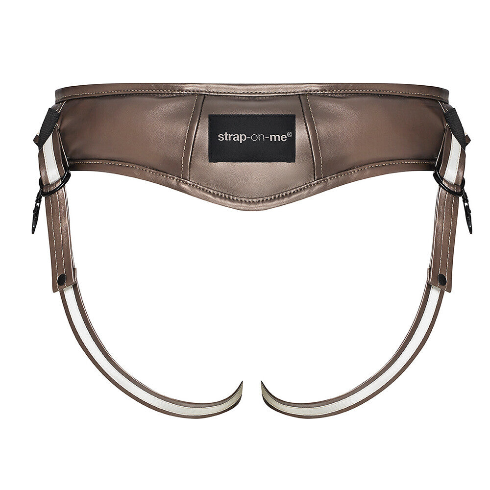 Strap On Me Leatherette Desirous Harness One Size Gold - Adjustable Padded Pegging Compatible