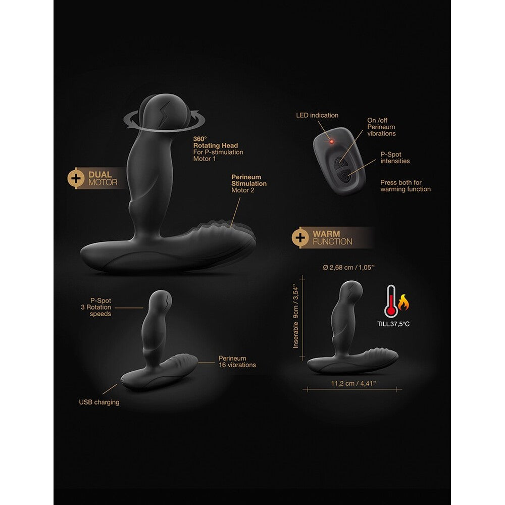 Dorcel P Swing Remote Control Prostate Massager 3.54" Black - 360° Rotation 16 Vibrations USB