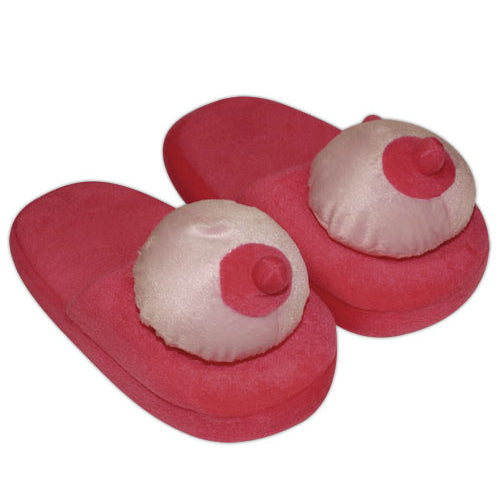 Pink Boob Slippers - Playful Fur Novelty Footwear UK 8-10.5 (EU 42-45)