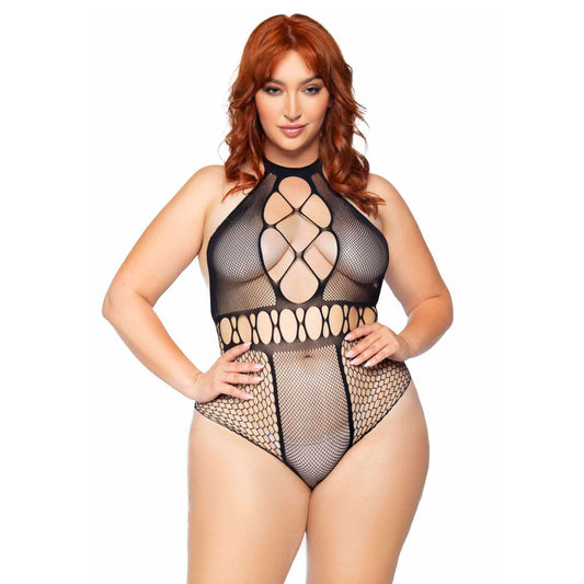 Black Seamless Multi Net Bodysuit UK 14-18 - Curvy Seamless