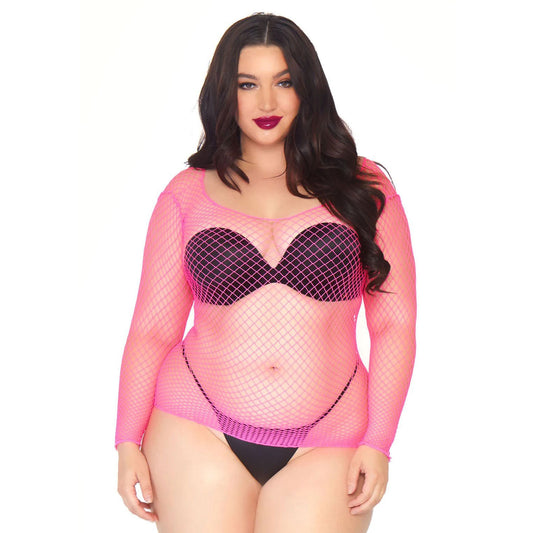 Pink Industrial Net Long-Sleeved Shirt Plus Size UK 18-22 - Curvy Net