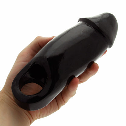 Fat Dick Penis Sleeve 8" Black - Ball Support Scrotum Ring PVC Enhancer