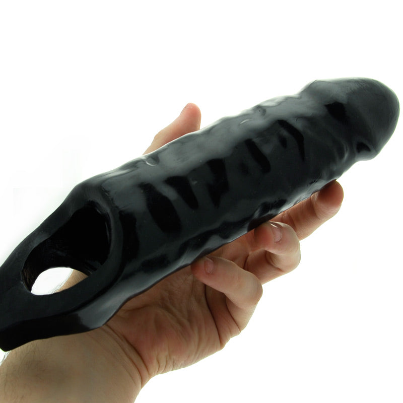XL Black Mamba Penis Sleeve 9.5" Black - Lifelike Extender Hollow Shaft Ball Ring
