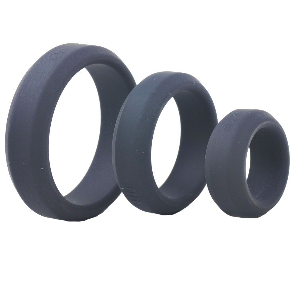 Triple Black Silicone Cock Rings - 3-Size Endurance Set