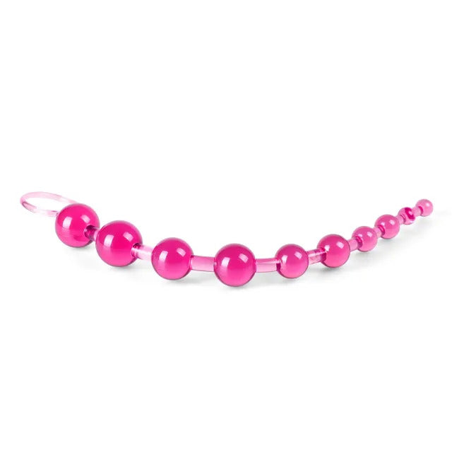 Pink Chain Of 10 Anal Beads 11.75" - Graduated Pleasure Beads Handy Retrieval Ring Jelly