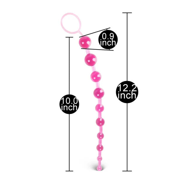 Pink Chain Of 10 Anal Beads 11.75" - Graduated Pleasure Beads Handy Retrieval Ring Jelly