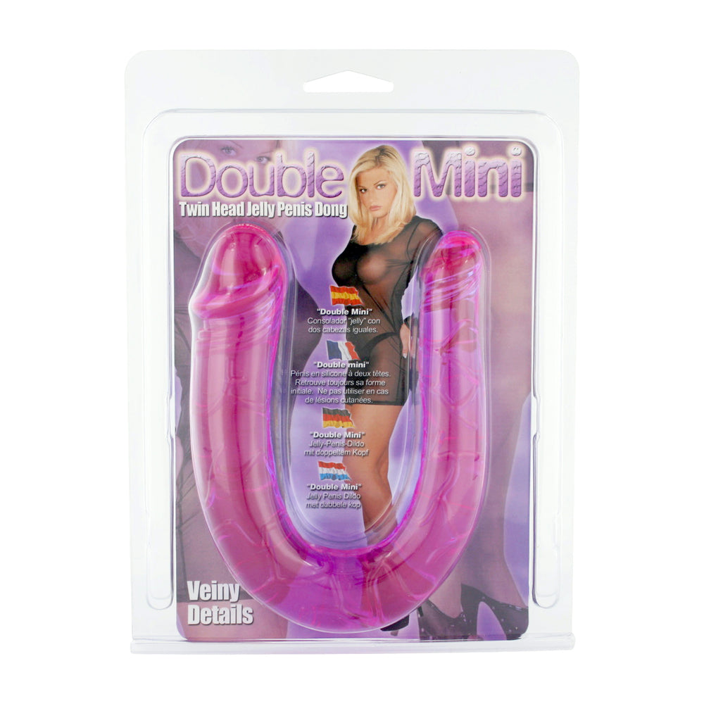 Double Mini Twin Head Jelly Penis Dildo 12" Purple - Veined Detail Flexible PVC