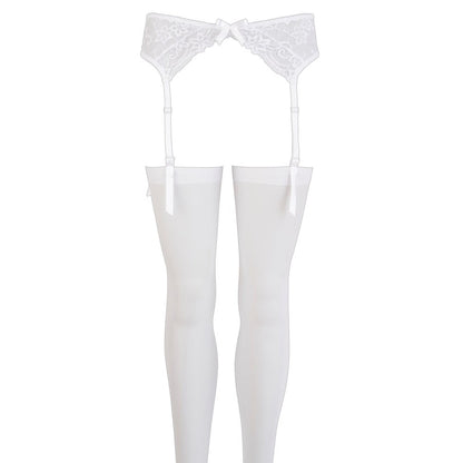 White Lace Suspender Belt and Stockings Set - Pure Seduction