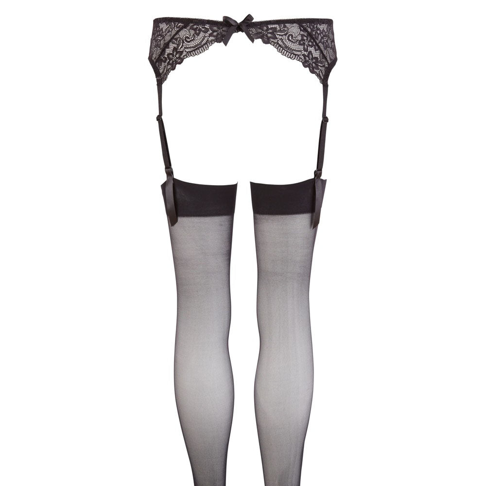 Black Lace Suspender Belt and Stockings Set - Seduction Devotion